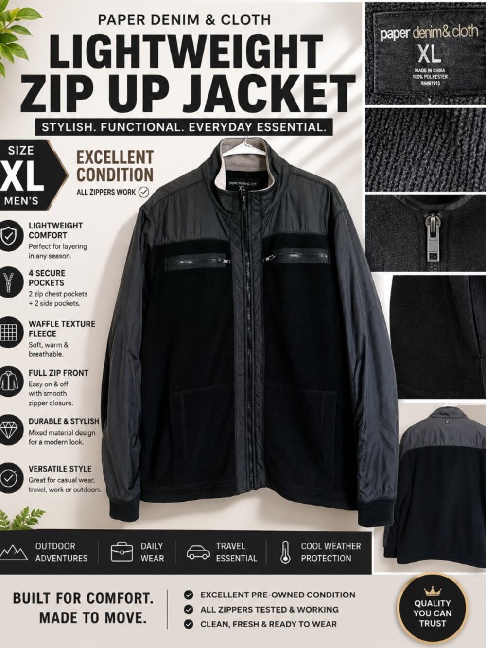 🖤 Paper Denim & Cloth Lightweight Zip Jacket XL 🖤
